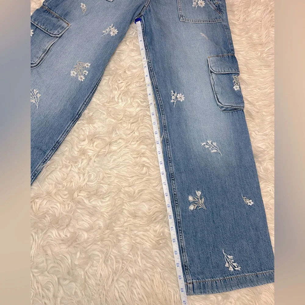 Abercrombie Kids Floral Embroidered‎ Low Rise Baggy Jeans Size 13/14